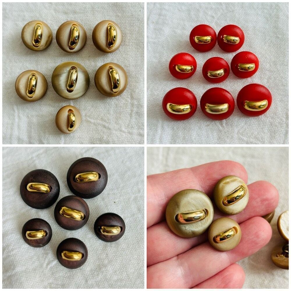 Vintage Lot of Mid Century Buttons Red Brown Beige Gold Asst Sizes Shank Backs